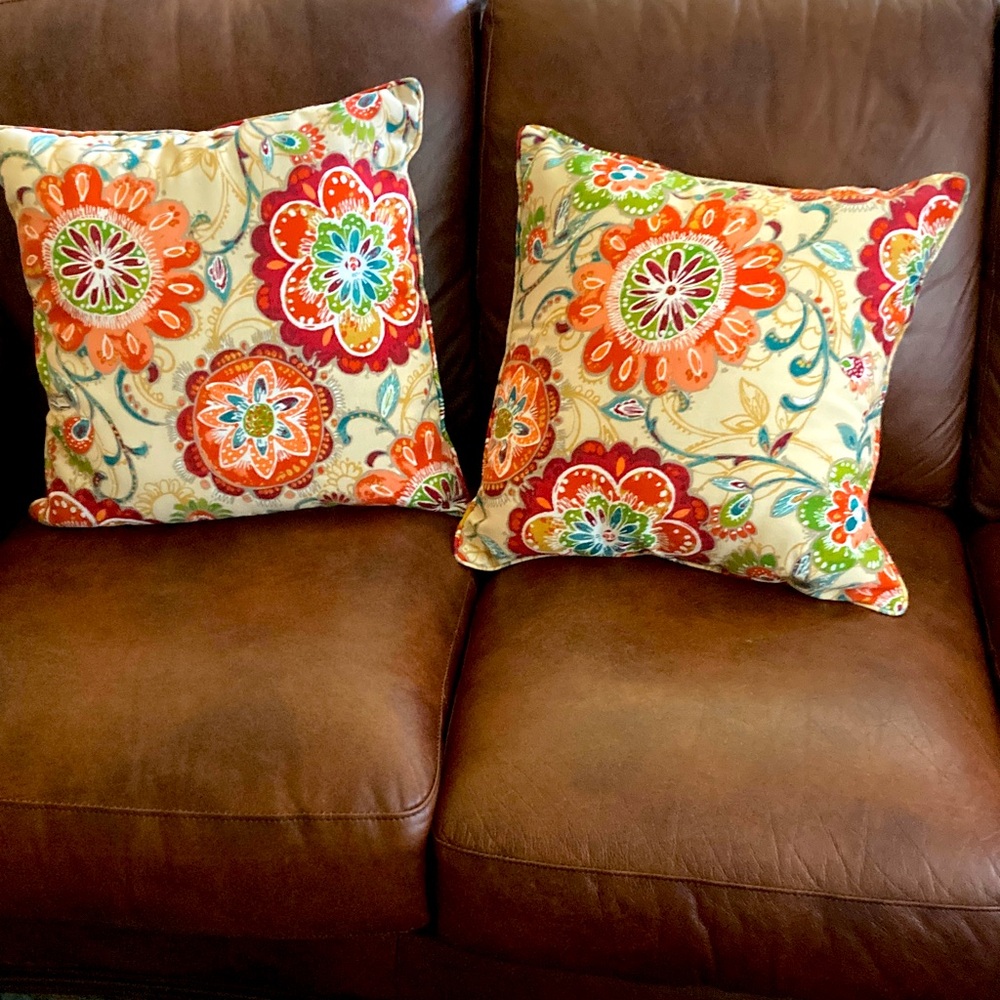 2 NWOT outdoor pillows in paisley floral pattern 19 in.